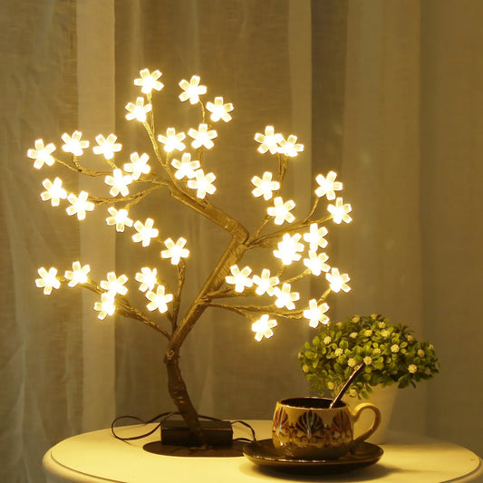 Cherry Blossom Tree Light,17Inch 40LED Lighted Tabletop Artificial Flower Bonsai Tree Lamp USB Powered Gifts for Home Decor